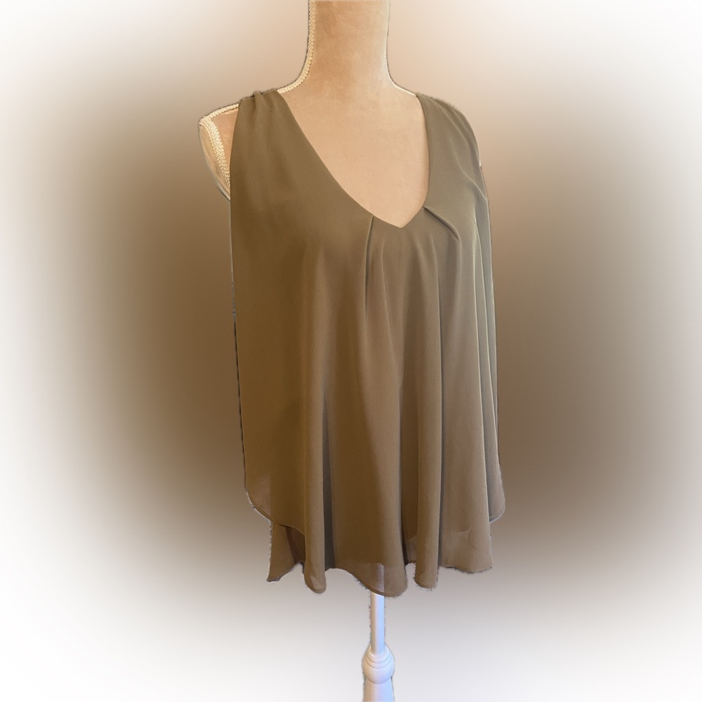 Women’s Olive Green Sleeveless V-Neck Flowing Top